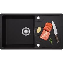 Cecipa Max Évier De Cuisine En Granit Noir 78 X 45 Cm, Évier 1 Bac, Évier À Encastrer Avec Étagère, Evier A Poser Quartz Et Résine - Bricoman