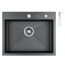 55x45x19cm Évier Inox Avec Avec Distributeur De Savon Évier 1 Bac Noir Évier De Cuisine En Inox - Bricoman