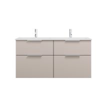 Burgbad Eqio Double Lavabo En Fonte Minérale, Meuble Sous-lavabo Avec 4 Tiroirs Inclus, Largeur 1220mm, Shcf122f6583c0001g0146, Farbe: Gris Clair Mat 