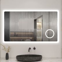 Aica Miroir Lumineux Loupe + Bluetooth + Tricolore + Anti-buée 100x60cm Salle De Bain Dimmable,mémoire,tactile,led - Bricoman