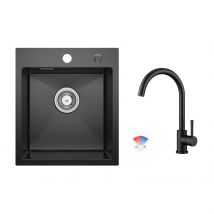 Evier Cuisine 1 Bac Noir Anthracite 40*45*19cm - Évier Inox Évier De Cuisine + Mitigeur De Cuisine Noir, Robinet De Évier - Bricoman