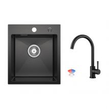 Evier Cuisine 1 Bac Noir Anthracite 40*45*19cm - Évier Inox Évier De Cuisine + Mitigeur De Cuisine Noir, Robinet De Évier - Bricoman