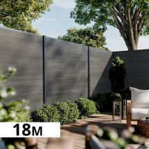 Kit Clôture Bois Composite Ardoise 18x1,8m Cruz - Poteaux En Aluminium Gris - Brise Vue - Palissade - Bricoman
