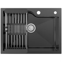 Évier Cuisine 1 Bac Noir 60 × 45 Cm - Évier Inox 1 Cuve Avec Panier De Drainage - Évier De Cuisine Evier À Encastrer/ Evier À Poser - Bricoman