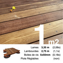 Kit Terrasse Bois Exotique Cumaru Pour 1 M² • Lames 3,35 M, Lambourdes 2,75 M Et Visserie Inox - Tecnomat