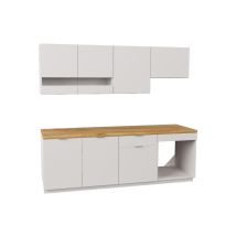 Cuisine Complète - Avec Plan De Travail 200 Cm - Blanc Et Naturel - Carmeo - Tecnomat