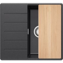 Evier Cuisine En Granit Graphite 55x50cm, Lavabo 1 Bac + Kit De Vidage + Planche À Découper, Évier À Encastrer Au Meuble 40cm - Copenhague Primagran -