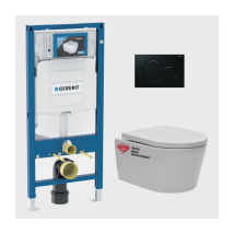 Pack Wc Bati-support Geberit + Cuvette Swiss Aqua Technologies + Abattant Softclose + Plaque (gebsatrimless-a) - Bricoman