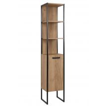 Meuble Colonne De Salle De Bain Brooklin 800 Noir Et Chêne 35 X 185 Cm - Bricoman