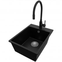 Evier Cuisine En Granit Noir 38x50cm, Lavabo 1 Bac + Robinet 40x38cm + Kit De Vidage, Évier À Encastrer Au Meuble 40cm - Riga Primagran - Bricoman