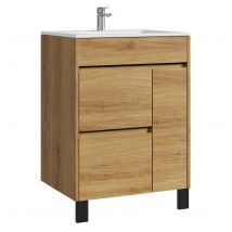 Meuble De Salle De Bain Salzburg 60cm Lavabo Chêne – Armoire De Rangement Meuble Lavabo - Bricoman