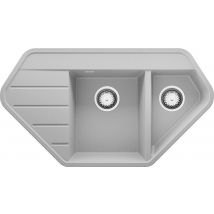 Evier D'Angle En Granit Gris 90x50cm, Lavabo Cuisine 1,5 Bacs + Kit De Vidage, Évier À Encastrer Au Meuble 70cm - Copenhague Corner Primagran - 