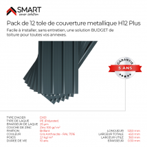 Smart Cover Pack 12 Petites Tôles Bac Acier - Toiture - Couverture H12 - Dimensions: 125 X 45 = 6,75m² Epr: 0,3mm Ral 7016 - Bricoman