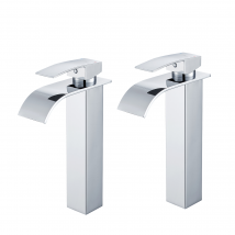 2pcs Auralum Max Robinet Cascade Pour Vasque À Poser,mitigeur Haut Pour Lavabo,robinet Cascade Pour Salle Bains En Inox,robinettrie Monotrou ,chromé -