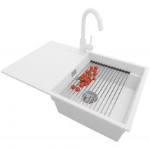 Evier Cuisine En Granit Blanc 78x50cm, Lavabo 1 Bac + Kit De Vidage + Accessoire, Évier À Encastrer Au Meuble 50cm - San Francisco Primagran - 