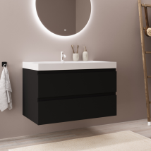 Lomazoo Meuble De Salle De Bain Monaco Noir Mat - Lavabo Blanc - 80cm - Bricoman