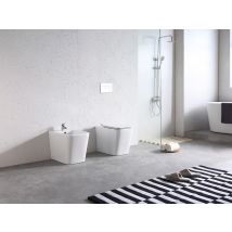 Paire De Sanitaires Edge Rim – Cuvette + Bidet Filo Muro Blanc Brillant – Sans Bride, Abattant Soft-close - Bricoman