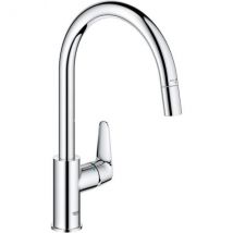 Robinet De Cuisine - Chromé - Bec Haut En C - Mousseur Extractible - Rotation 360 - Limiteur De Débit - Grohe Start Curve - - Bricoman