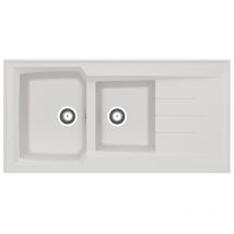 Evier À Encastrer Réversible En Résine Composite Fibrée Moderna Montreal 120x60 Épaisseur 30mm Blanc Uni Teinté Dans La Masse 2 Bacs 1 Égouttoir - 