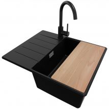 Evier Cuisine En Granit Noir 62x50cm, Lavabo 1 Bac + Kit De Vidage + Accessoire, Évier À Encastrer Au Meuble 45cm - Copenhague Primagran - Bricoman