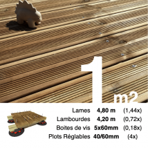 Kit Complet Terrasse Pin Autoclave Marron Pour 1 M² • Lames 4,8 M, Lambourdes 4,2 M, Plots Réglables Et Visserie Inox - Bricoman