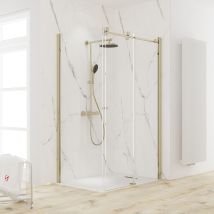Schulte Porte De Douche Coulissante + Paroi Latérale, 140x90x200 Cm, Verre 8 Mm, Portes En 2 Élements Dorés, Transparent, Or Mat, Masterclass - 
