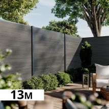 Kit Clôture Bois Composite Ardoise 13x1,8m Cruz - Poteaux En Aluminium Gris - Brise Vue - Palissade - Bricoman