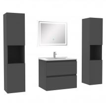 Ensemble Meubles Salle De Bain 60cm Avec Colonne + Miroir Lumineux Anthracite - Bricoman