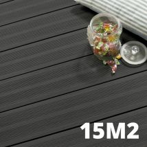 Kit Terrasse Composite Atlanta 15m² - 46 Lames De Terrasse (220 X 14.5 X 2.25 Cm) - Antracite - Garantie 15 Ans - Fixation Par Clips - Bricoman