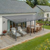 Pergola/carport Adossée 18m² Kleo 6x3m Gris - Toit Terrasse En Aluminium Et Polycarbonate - Bricoman