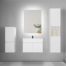 Ensemble Meuble Vasque L.60cm Lavabo + Colonne + Miroir,blanc - Bricoman