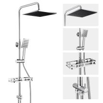 Colonne Douche Inox,réglable Hauteur Ensemble Douche Murale Avec Étagère Douche Set Kit Douche Sans Robinet Avec Pommeau Douche Carré 25.5cm,chromé - 