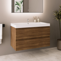 Lomazoo Meuble De Salle De Bain Monaco Chêne Chaud - 80cm - Lavabo Blanc - Bricoman