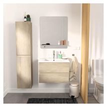 Meuble Simple Vasque 60cm Avec Vasque, Miroir Et Colonne Sorrento Décor Chêne - Bricoman