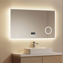 Emke Miroir Lumineux Salle De Bain 100x60cm, Miroir Led Avec Interrupteur Tactile, Anti-buée, 3x Grossissement, Bluetooth, 3 Couleurs De Lumières - 