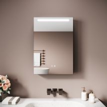 Sirhona Armoire Miroir Salle De Bain 48.5x70x13cm, Miroir Anti-buée Localisée 3 Lumières Tactile Avec Organisateur Maquillage Et Prise - Noir Lin - 