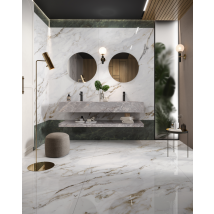 Carrelage Xxl Sol/mur Effet Marbre Blanc Doré Florence Full Lappato Int/ext L.120 X L.280 Cm Ceralux - Bricoman