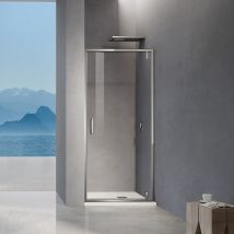 Grand Verre Porte De Douche Pivotante 90x195 Avec Profilés Chromés Ouverture 180° Pour Installation En Niche - Bricoman