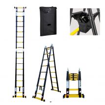 Echelle-escabeau Télescopique 5m/2m50 Woerther Avec Double Barres Stabilisatrices - Plus Housse Et Sac À Outils - Garantie 5 Ans - Bricoman