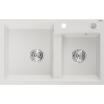 Mexen Tomas Évier En Granit À 2 Cuves 800 X 500 Mm, Blanc, Siphon Chrome - 6516802000-20 - Bricoman