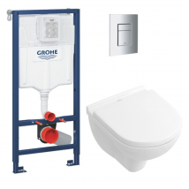 Grohe Rapid Sl Pack Bâti-support + Cuvette Sans Bride + Abattant + Plaque Chrome (rapidsl-o.novo49-1) - Bricoman