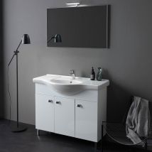 Armoire De Salle De Bain Blanche Polie De 105 Cm, Miroir 100x60 Et Lampe | Smeraldo - Bricoman