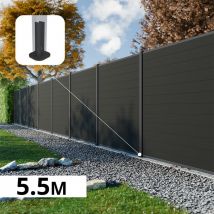 Kit Clôture Composite Rio Anthracite 5,5x1,8m - Bois Composite & Aluminium - Poteaux Sur Platines Gris - Brise Vue - Bricoman
