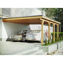 Carport Adosse Bois Riverside - 2 Voitures - 548 X 550 - Abris Voiture - Feutre Bitumeux Sur Les Voliges - Bandeau De Finition - Toit Plat - Bricoman