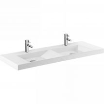 Plan Double Vasque Céramique Traditionnelle Sanindusa Rectangle Fixation Murale Ou À Poser Sur Plan 120x43 Vista Blanc - Bricoman