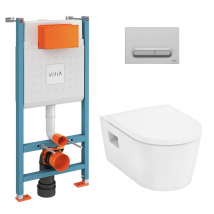Vitra V-fix Core Pack Wc Bâti-support + Wc Sans Bride Hansgrohe Elupuras + Abattant Softclose + Plaque Chrome Mat (vfixpura5) - Bricoman