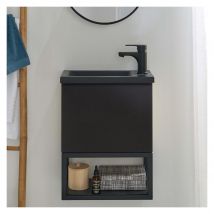 Ensemble Lave-mains Nova Suspendu Métal Et Bois Avec Robinet Noir - Bricoman