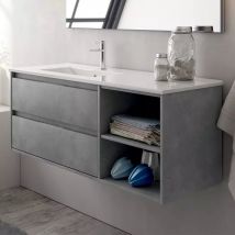 Meuble De Salle De Bain 120cm Vasque Déportée - 2 Tiroirs Et 2 Niches - Sans Miroir - Olympe - Ciment (gris) - Bricoman