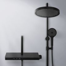 Emke Colonne De Douche Avec Douche Theramostat 38 °c À Grande Douche De Tête Et Douchette Multimode, Cercle, Noir - Bricoman