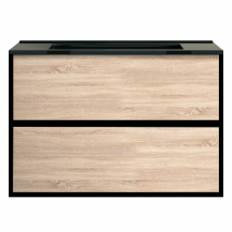 Indus Meuble Avec Simple Lavabo Effet Chêne Et Noir Mat - Bricoman